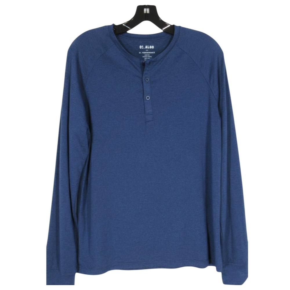 01.ALGO Blue PERFORMANCE QUICK DRY MOISTURE WICKING 3-Buttons HENLEY SHIRT Sz S